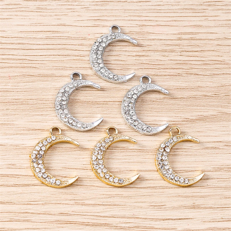 10 Stück 14 x 18 mm niedliche Kristall-Metall-Mond-Charms-Anhänger für die Herstellung von Tropfen-Ohrringen, Halsketten, Armbändern, DIY-Handwerk, Schmuckzubehör – Detail 6