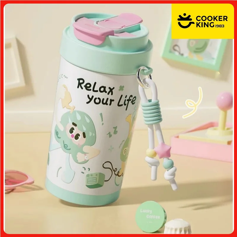 

COOKER KING 420 мл термос из нержавеющей стали, чашка-термос, милый мультяшный соломенный стакан, изоляционная соломенная чашка, сохраняющая льду, дорожная кофейная чашка