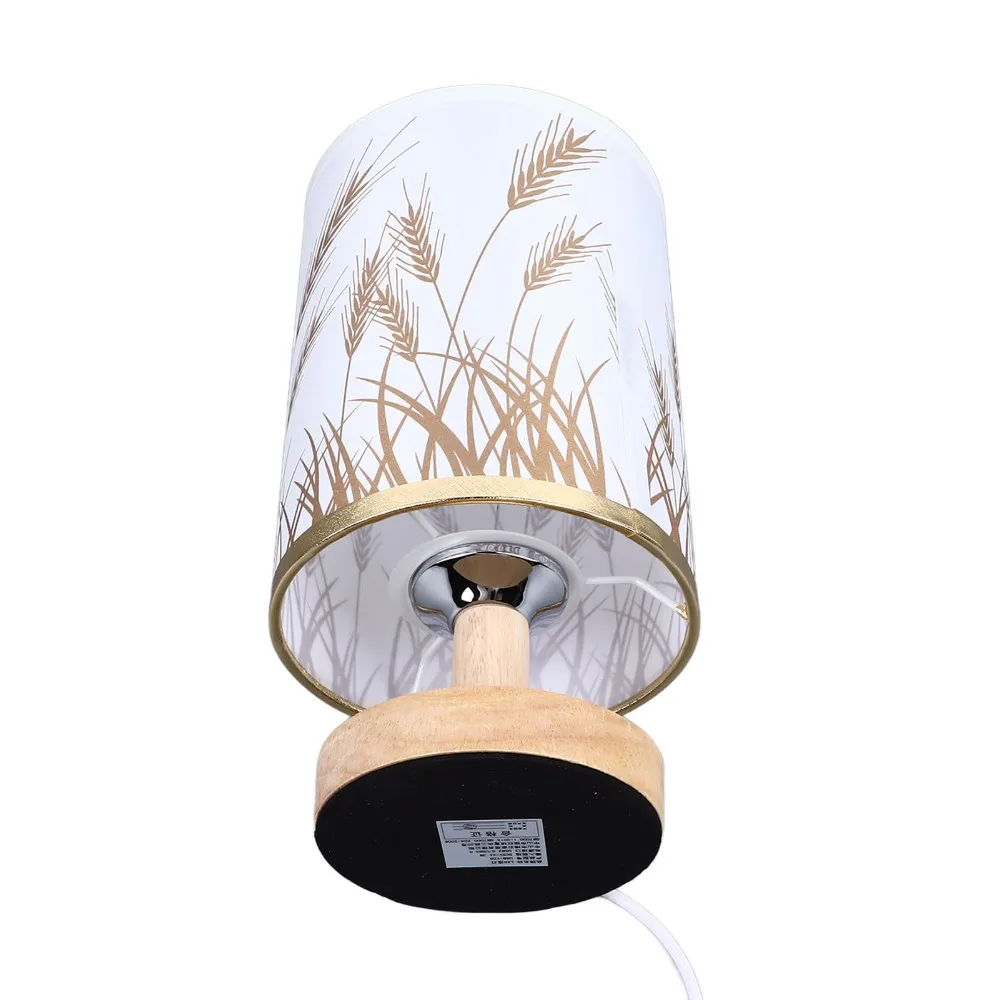 

Adjustable Brightness Small Table Lamp Dimmable LED USB Powered Night Stand Lamp Solid Wood Base Wheat Spike Lampshade