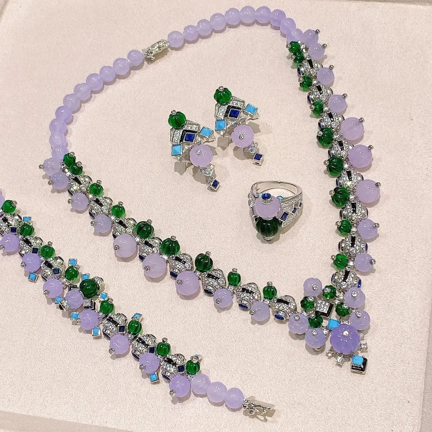 

KQDANCE 925 Silver Synthetic Light Purple Green Turquoise Sapphire Gemstone Fruit Style Necklace Earrings Ring Bracelet Jewelry