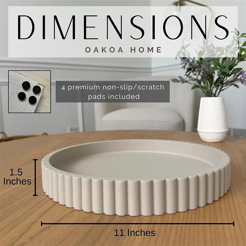 Round Decorative Tray Resin 11'' Diameter Solid Color Tray Minimalist Tabletop Decor Tray For Coffee Table Centerpiece