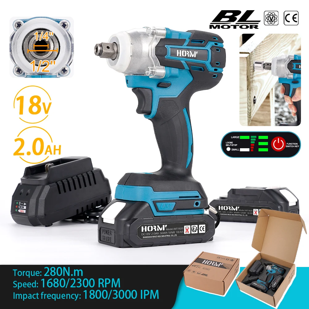 

Brushless Electric Impact Wrench 280N.m1/4 1/2 Rechargeable Cordless Hand Drill Impact Driver Power Tool For Makita 18V Battery