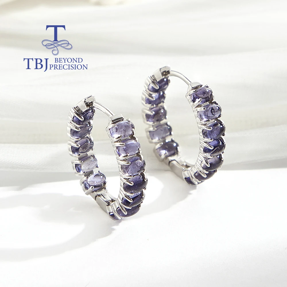 

TBJ,Gorgeous Natural oval 3*5mm lolite women's clasp Earrings 925 Sterling Silver fine jewelry for valentines and birthday gifts