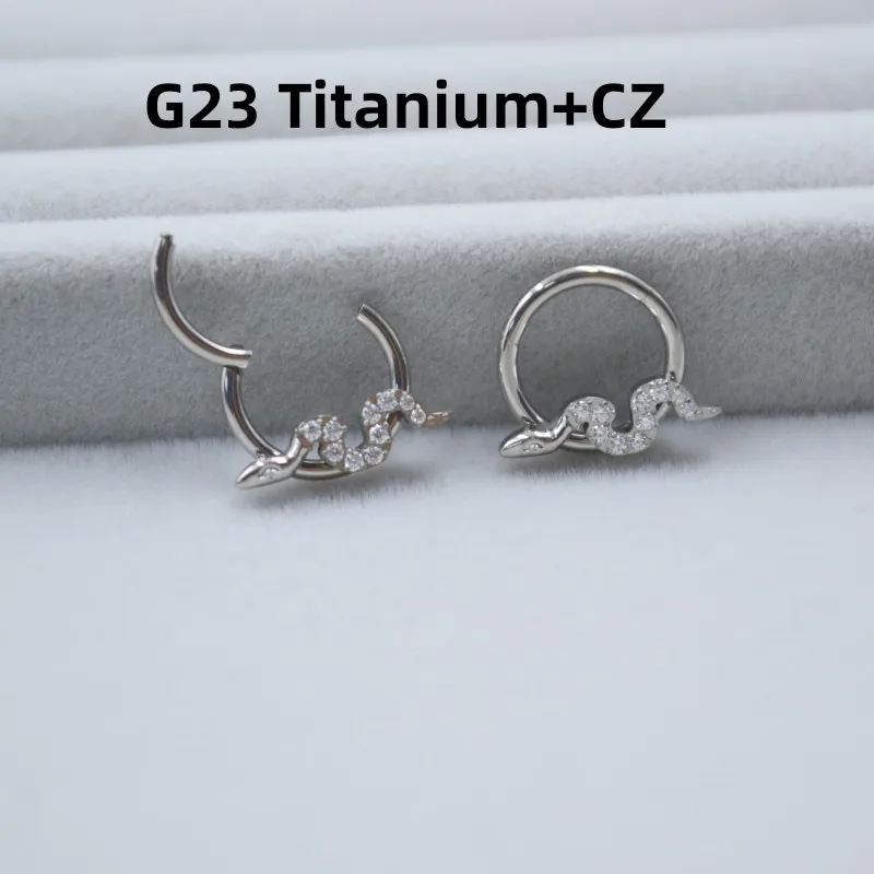 10pcs G23 ASTM F136 Titanium Snake CZ Nose Hoop Septum Clicker Ring Earring Lip Ear Tragus Helix Cartilage Body Piercing Jewelry