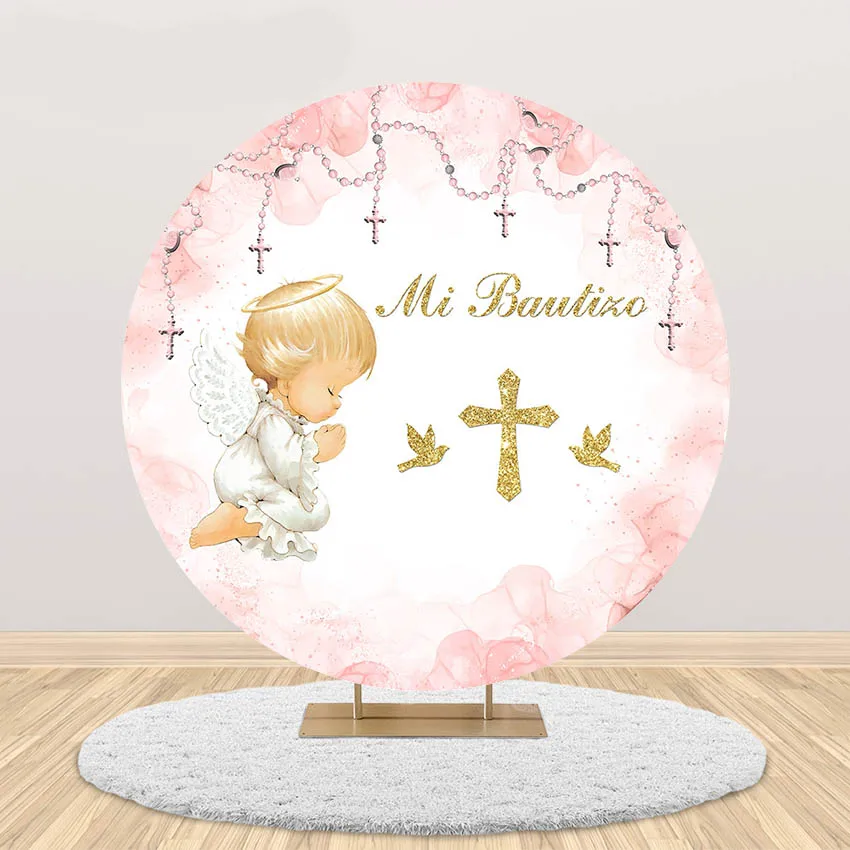 Mehofond First Holy Communion Backdrop Angel Baptism Cross Decoration Photography Background Disposable Plate Set Photo Studio