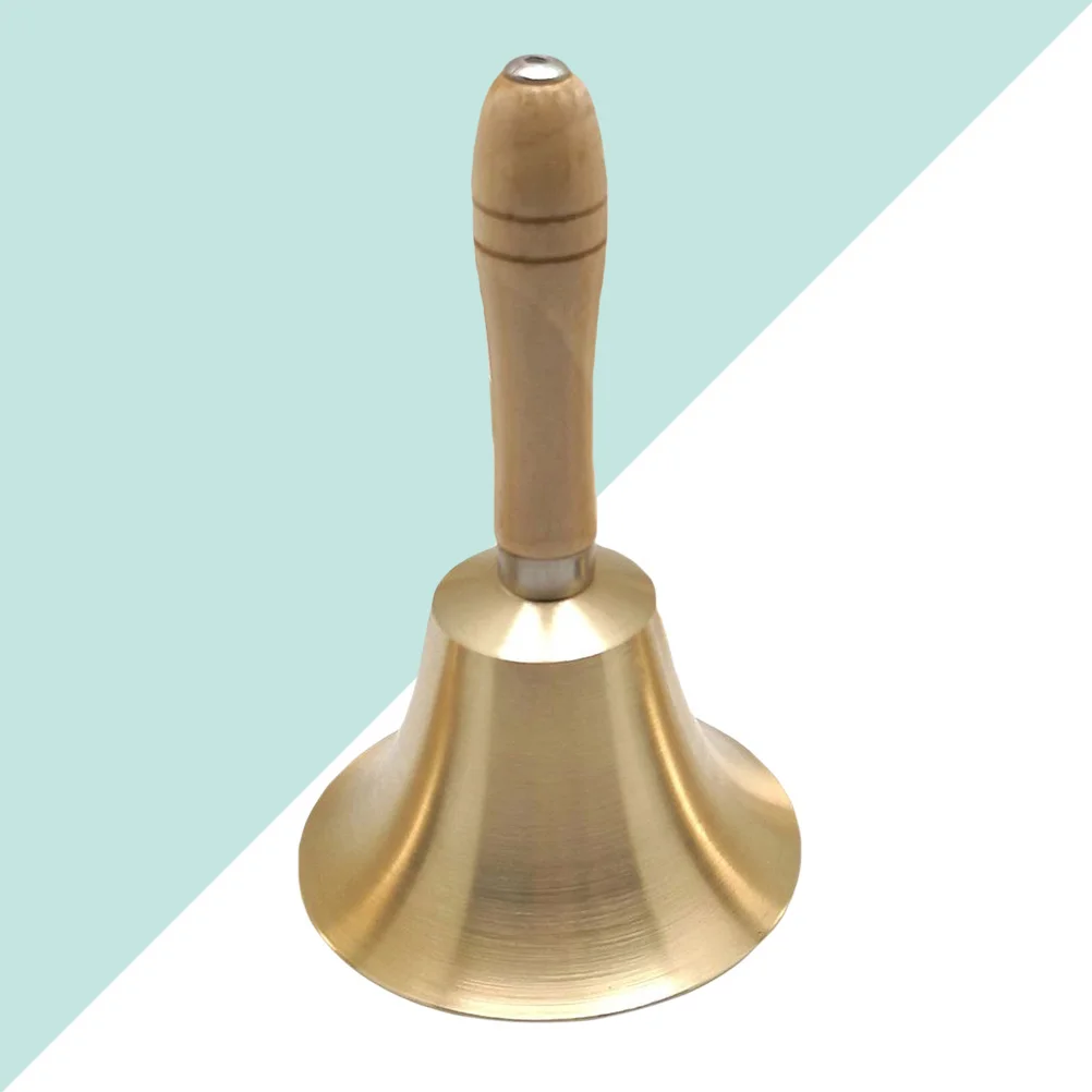 Copper Rattle Bell with Wooden Handle Dinner Party Handbell Restaurant Call Service Bell 11cm in Diameter(Interior Finished)