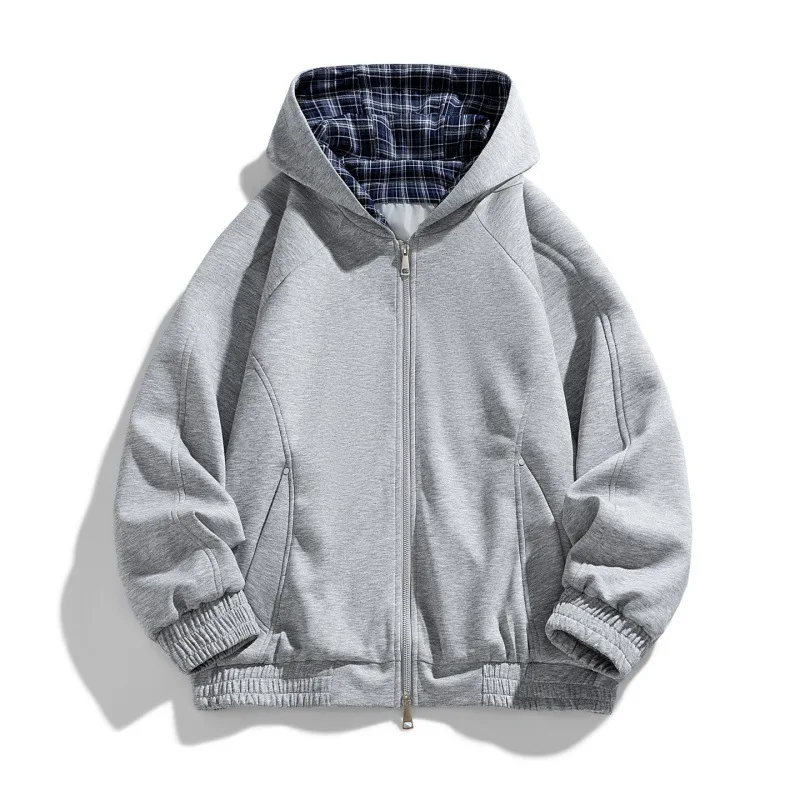 

2026 Man Coat Spring American Retro Plaid Hooded Male Outerwear Long Sleeve Pocket Simple Casual Versatile Men Sport Jacket