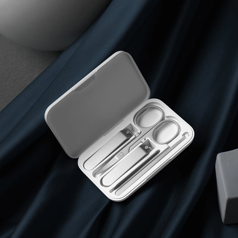 XIAOMI Mijia-cortaúñas portátil, juego de cinco piezas de acero inoxidable de alta calidad, absorción magnética, simple, blanco