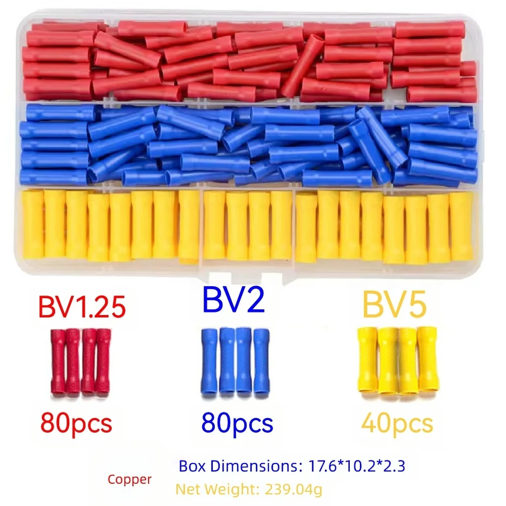 200 قطعة BV1 25 BV2 BV5 موصلات أنابيب الانكماش الحراري لتوصيل الأسلاك بأكمام مشفرة ملونة وسهولة الاستخدام