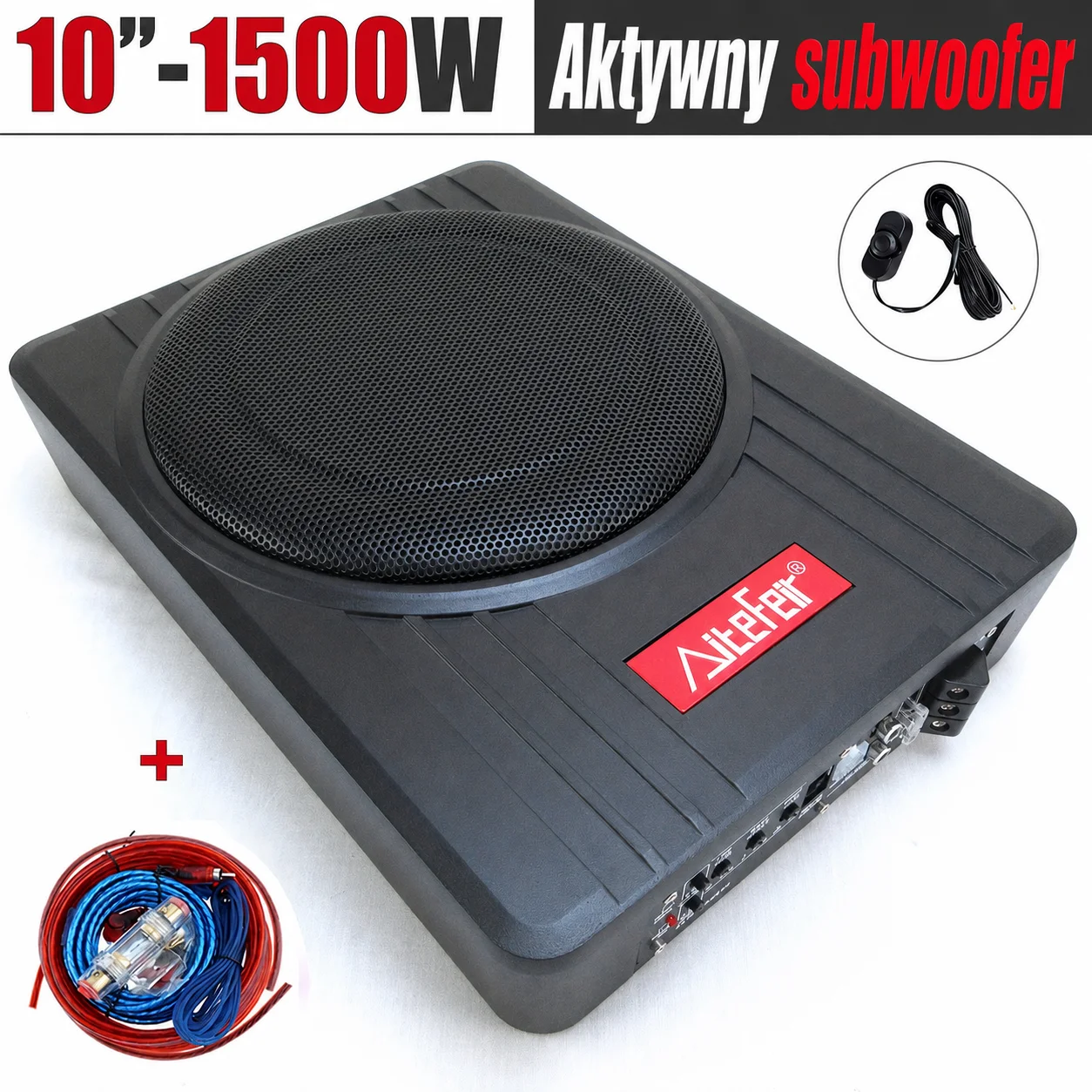 Subwoofer samochodowy pod siedzenie 10" o mocy maksymalnej 1500W/średniej mocy 400W RMS - aktywny wzmacniacz z zamkniętą obudową basową, dźwięk o wysokiej rozdzielczości i regulowane wzmocnienie