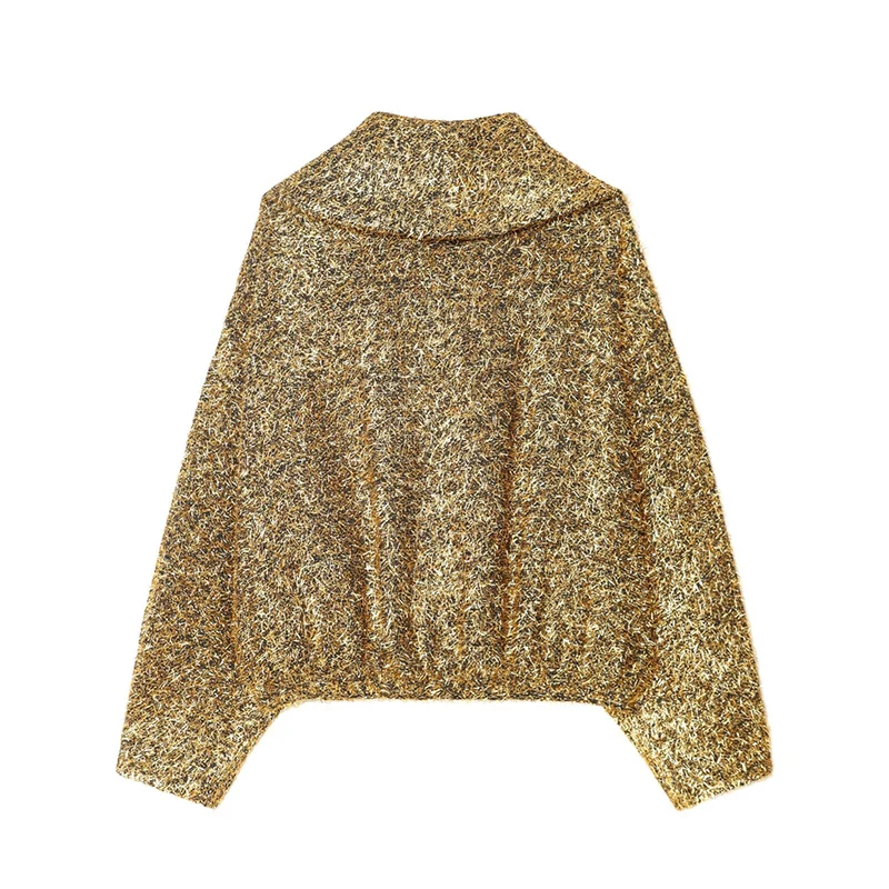 Chaquetas de mujer, abrigos, moda Otoño Invierno, abrigos de manga larga con cuello vuelto de color metálico, prendas de vestir exteriores para mujer, Tops elegantes