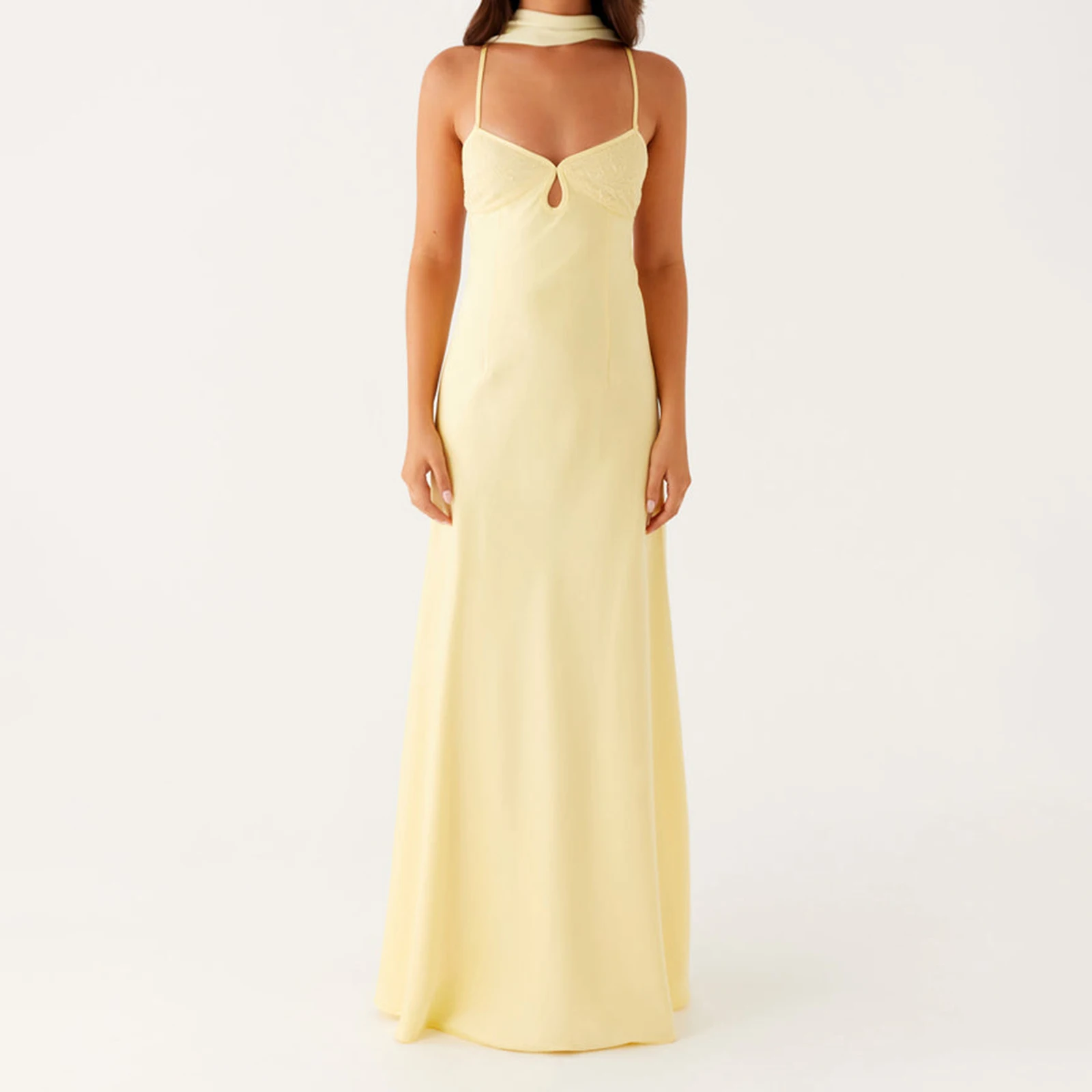 ผู้หญิงชุดยาวสีทึบชุด Cami ฤดูร้อนแฟชั่นแขนกุดชุดสายสปาเก็ตตี้