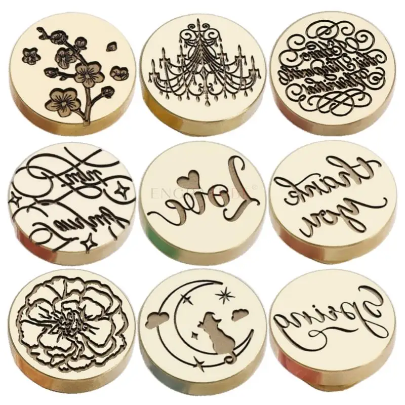 Laser Engraved Brass Wax Seal Stamp Plum Crystal Chandelier Flower Love Thank You Wedding Invitations Scrapbooking Tools