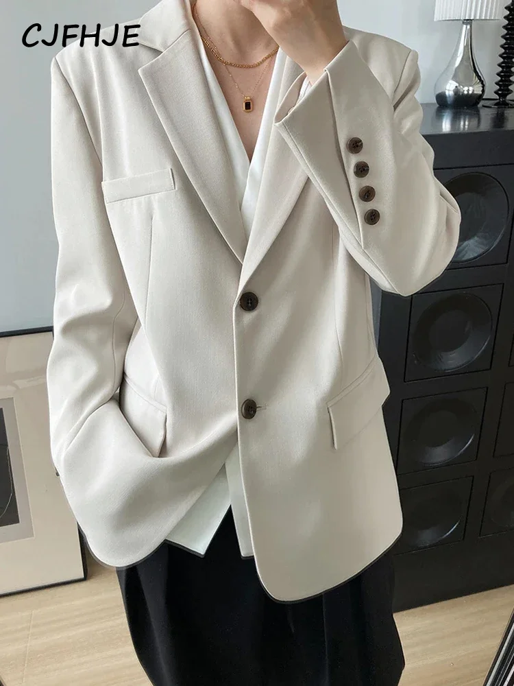 

CJFHJE Chic Casual Single-breasted Loose Female Suit Jackets Autumn Buttons Ladies Outwear Full Sleeve Women Solid Color Blazers