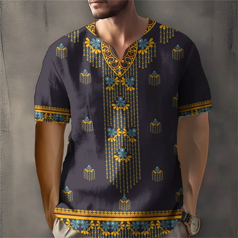 African Traditional Clothes Men Women Unisex Fashion Loose Fit African Ethnic T-shirt For Man Pullover Breathable V Neck T Shirt