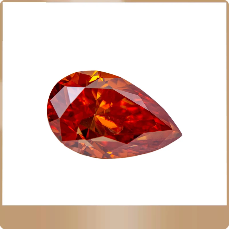 

Moissanite Diamond Pear Cut Orange Colour Lab Created Gemstone Advanced Jewelry Making Materials with GRA Certificate