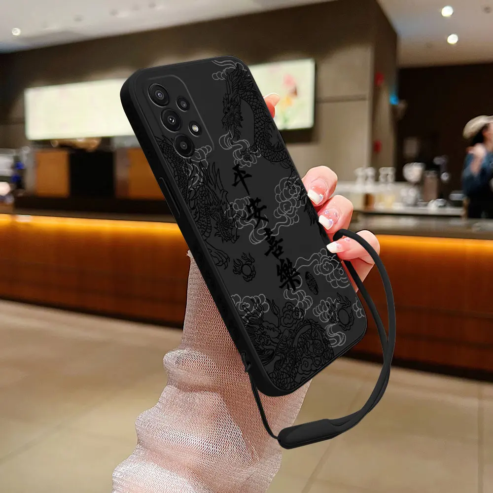 Fashion Cute Black China Dragon Phone Case for Oneplus Nord 3 2 9R 9 8T 8 7 7T Pro 6 5G Liquid Silicone Cover with Hand Strap