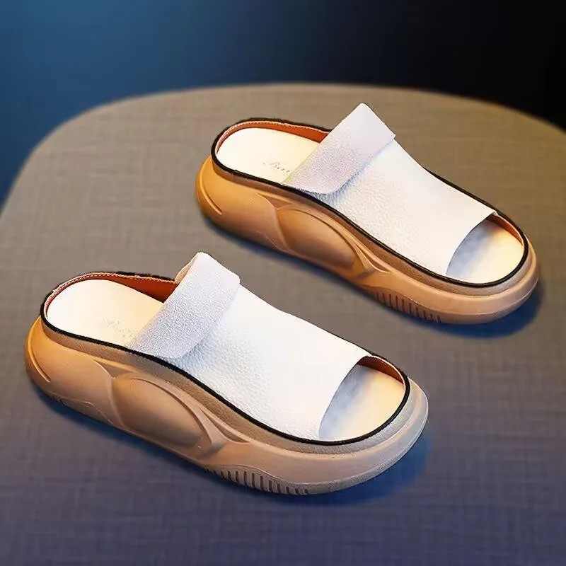 Leather Slippers Summer Fashion To Wear All The Thick Soles Comfortable Non-Slip Shopping Casual Sandals