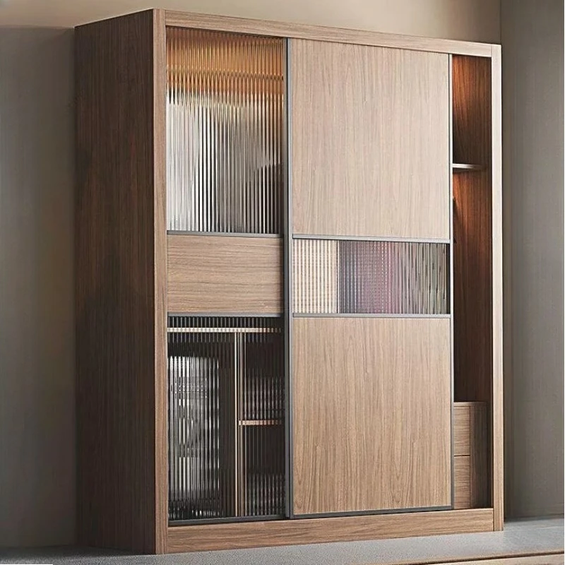 Glass Wooden Wardrobe Cabinets Cupboard Organizer Bedroom Wardrobe Clothes Sliding Armadio Camera Da Letto House Furniture