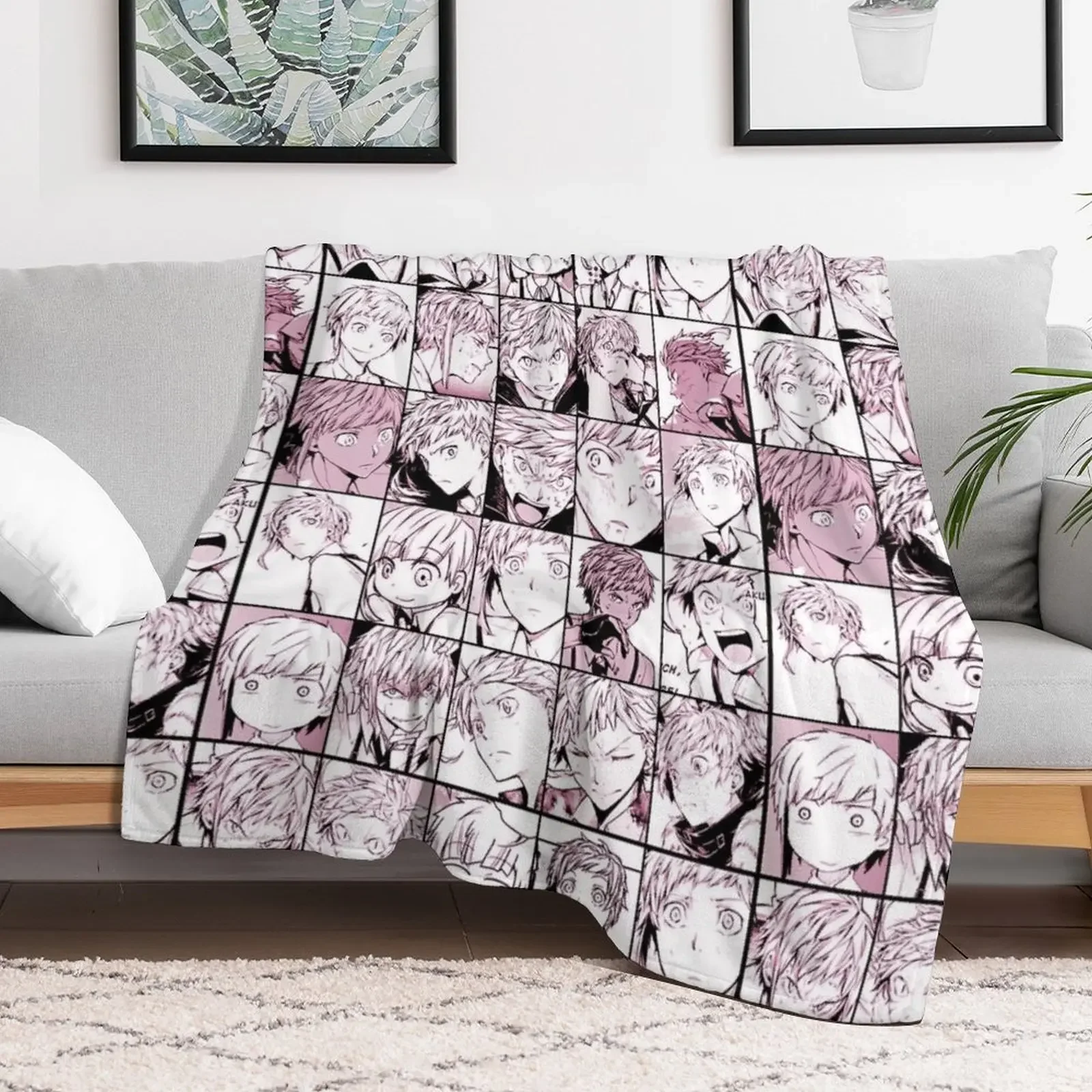 Atsushi BSD - collage color version Throw Blanket Stain Resistant Cozy Warm Blanket