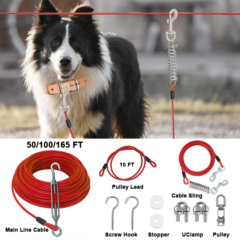 

50/100/165ft Yard Dog Walker, Dog Leash for Dogs up to 250lbs Aerial Dog Leash for Yard, Camping, Rope Sling for Tree Protection