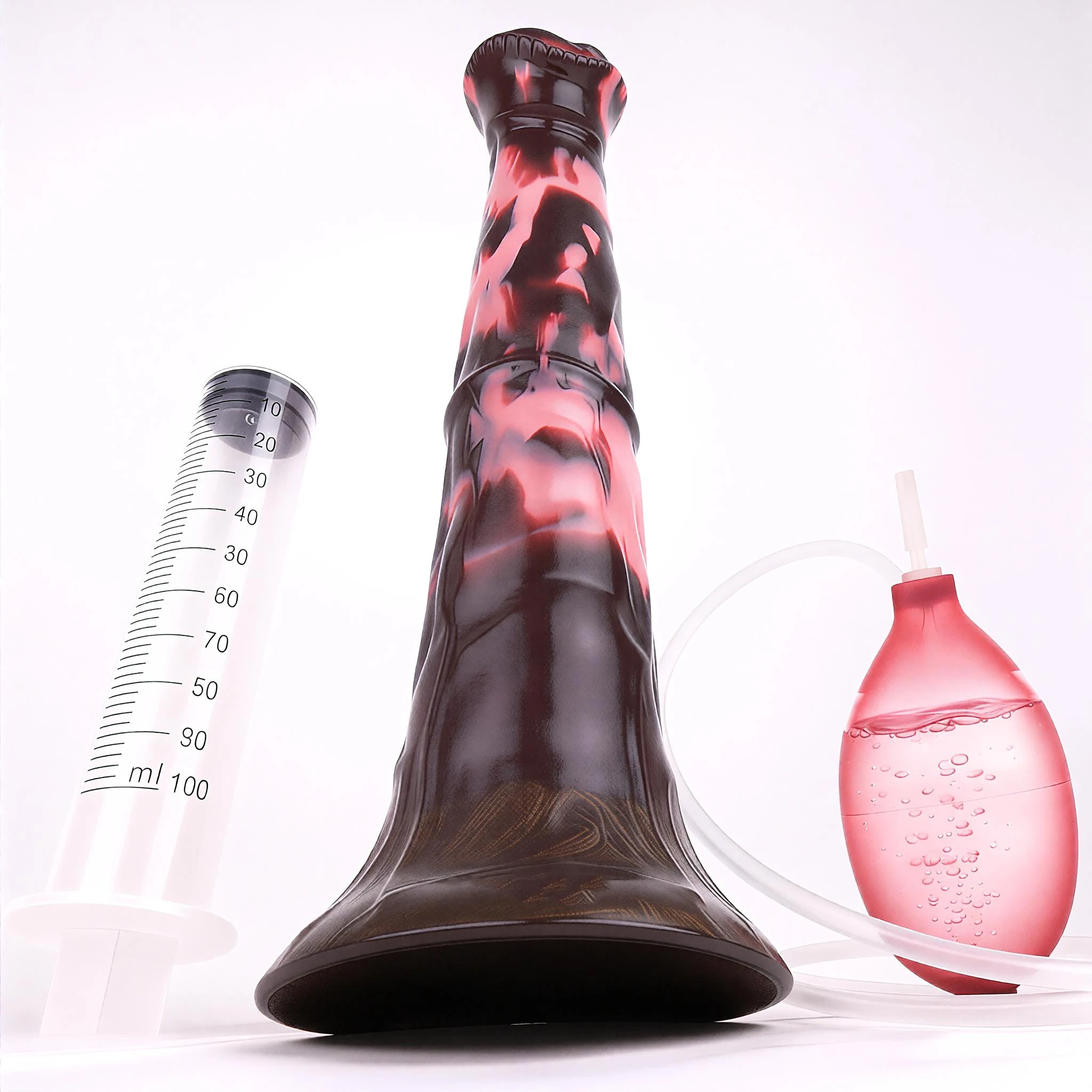 SHAZ Realistic Silicone Dildo 30.5cm Long with Manual Spray Function Refillable Reservoir Strong Suction Cup Textured Adult Toy