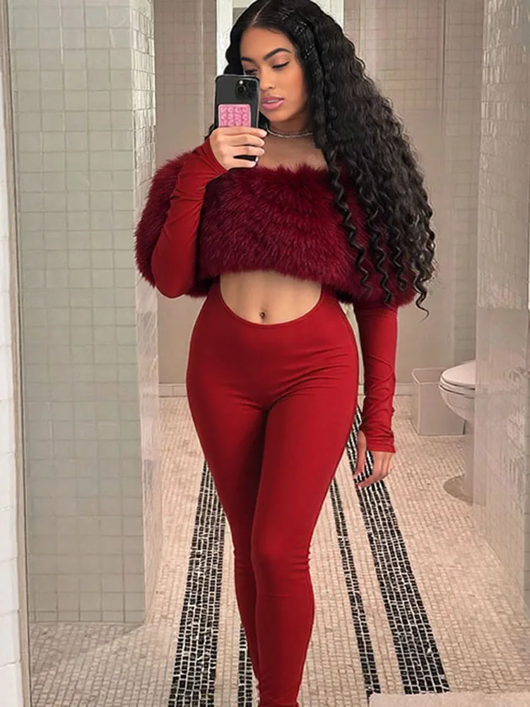 

Женские комбинезоны Nibber с разрезом на шее, пушистые лоскутные осенние новые трендовые сексуальные обтягивающие пупок персикового цвета, Клубная одежда Hottie