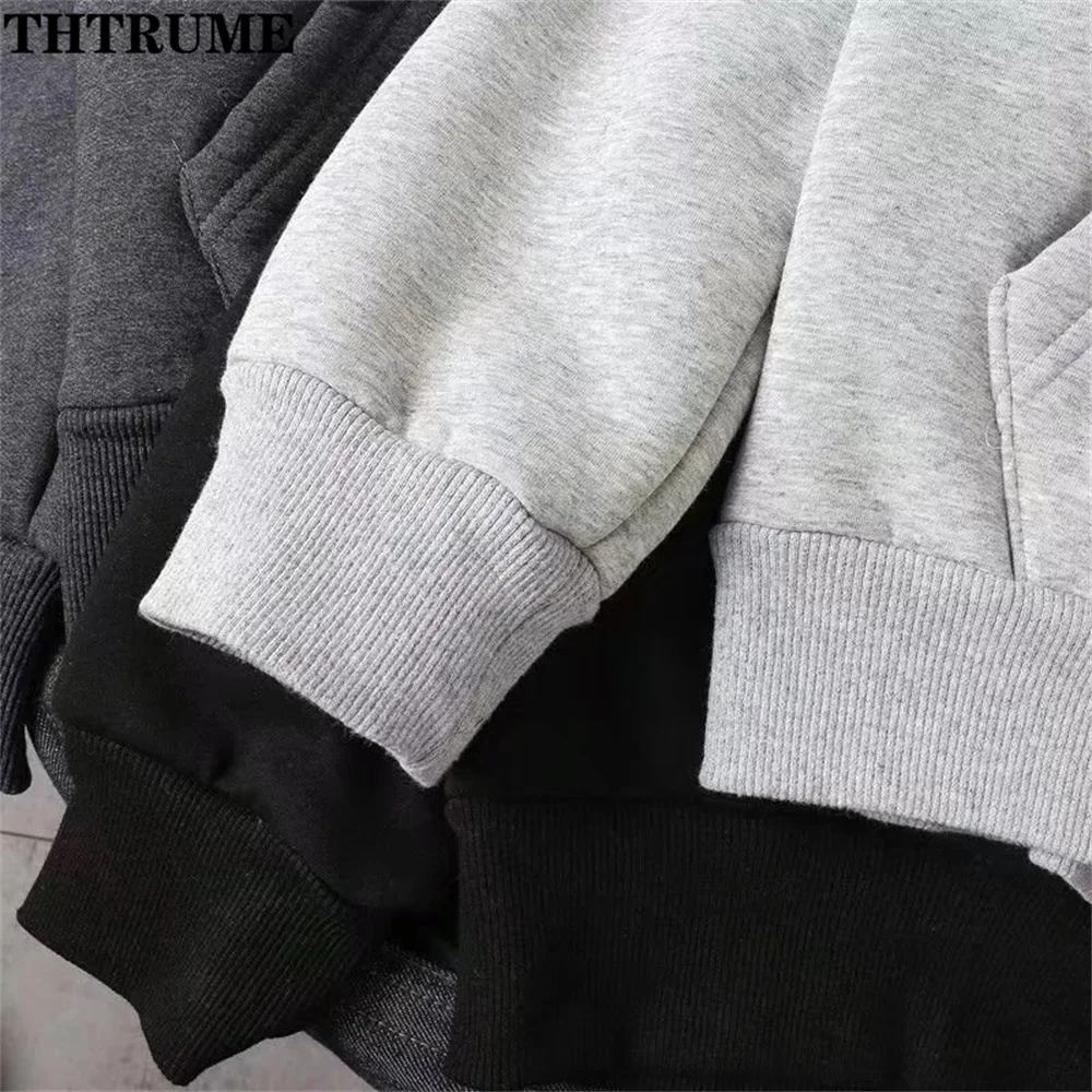 Elegant Women Chic Hoodies Fashion Autumn Winter Fleece Long Sleeve Solid Color Hooded Top Casual Office Lady Zipper Sweatshirts