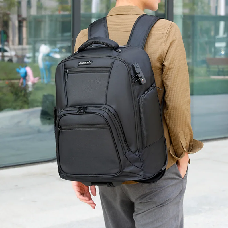 Men Travel trolley Backpack Bag Trolley bags With wheels wheeled Backpack Oxford Business bag Suitcase Laptop Rolling Luggage