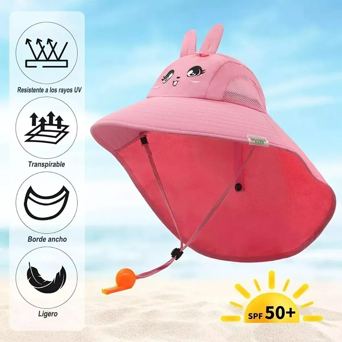 Summer Kids Bucket Hat Sunscreen UV Resistant Cotton Beach Hat with Adjustable Rope Whistle for Boys Girls Outdoor image 3