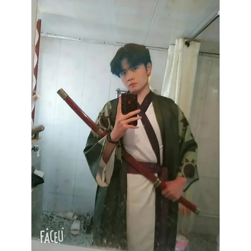 Bear's Den Anime Cosplay Costume Kimono Robe Full Suit Slicked-back Green Wig Short Layer Roronoa Zoro W New 2025