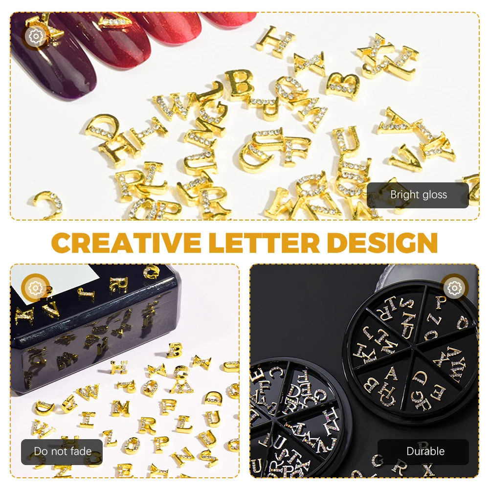 

52Pcs Diy Nail Art Charms Letter Shape Rhinestone Manicure Decorations For Themed Party