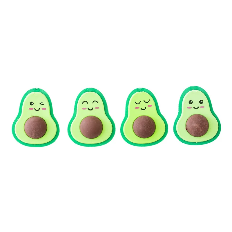 4PCS Cute Kawaii Avocado Student Stationery School Office Supplies Children Erasers for Kids Gift Creative Pencil Rubber Eraser