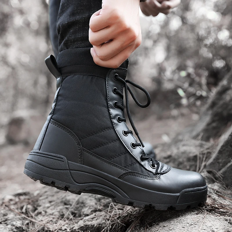 New Men's Motorcycle Boots, High-quality Cowhide Plush Tactical Boots, Flying Desert Boots, Hiking Shoes, Outdoor Sports And Hun