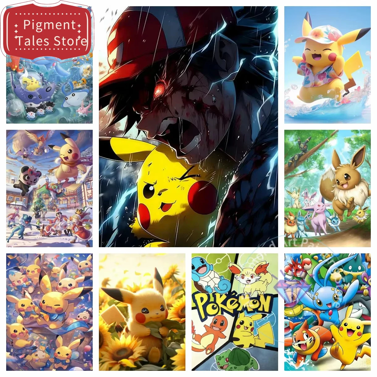 

1pc frameless Oil Painting By Numbers Kit Pokémon Pikachu Eevee Squirtle DIY Pictures By Numbers Home Decor Holiday gifts, birt