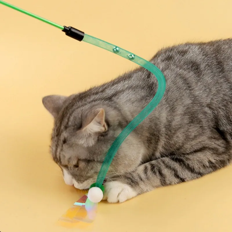 Cat Toy Butterfly Cats Stick Elastic Net Cat Toys Interactive Bite Resistant Wool Ball Toys for Cats Tease Kitten Toy with Bell