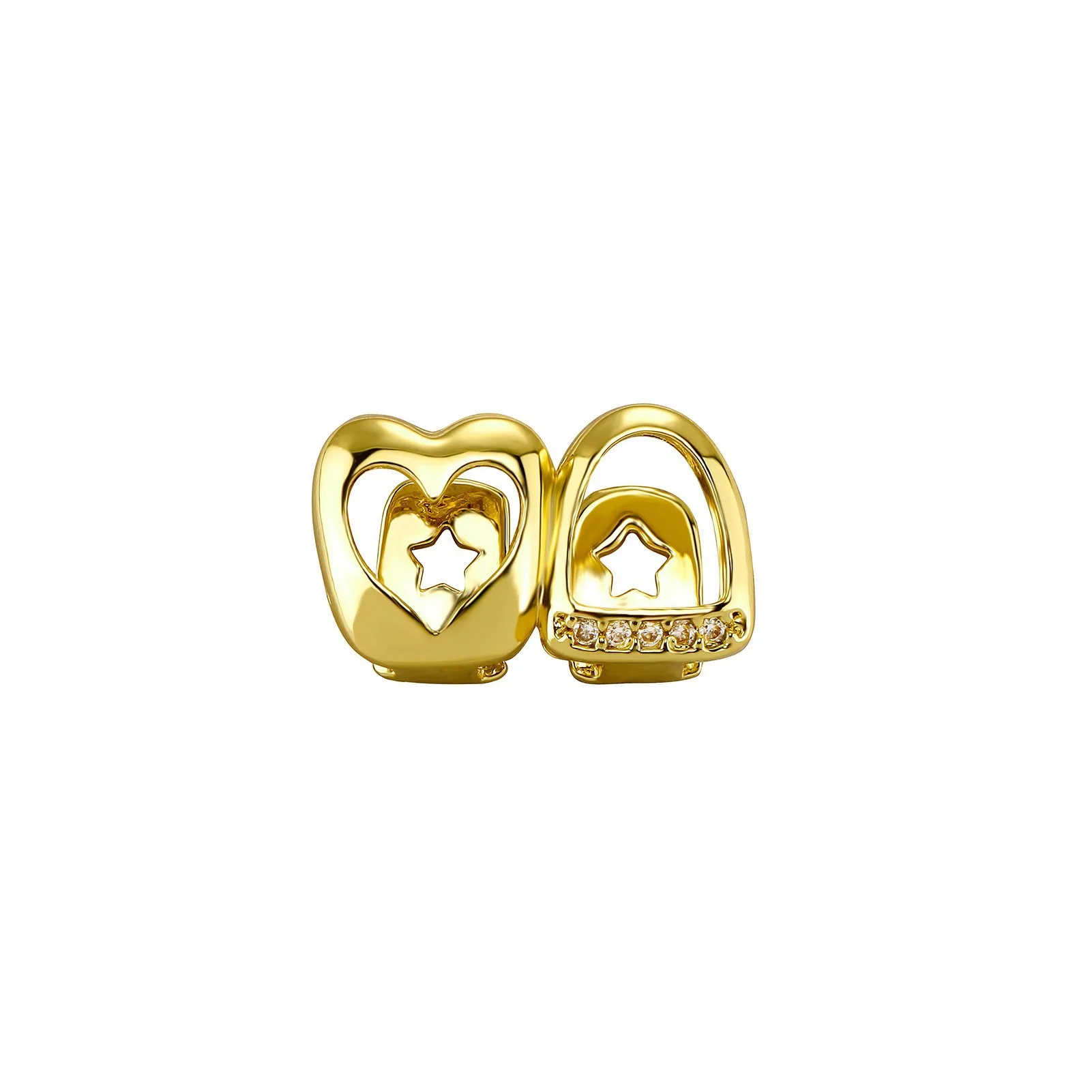 Hip-Hop Doppel-Hohlherz CZ-Stein Grillz Vintage Punk Zirkon Zahnkappen für Zahnspangen Schmuck Geschenk für Männer Frauen – Detail 6