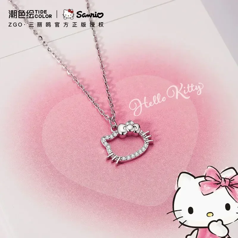 Sanrio Anime Hello Kitty Y2k Necklace Kawaii Diamond Pendant Kitty Stuff Collarbone Chain Women Christmas Gift