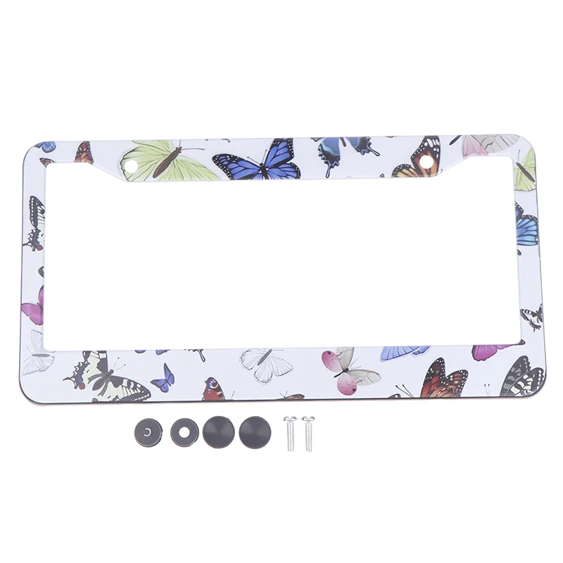 Car Licence Plate Frame Butterfly Pattern 2 Holes Car Licence Plate Decoration U.S. Standard Universal Licence Plate Holder