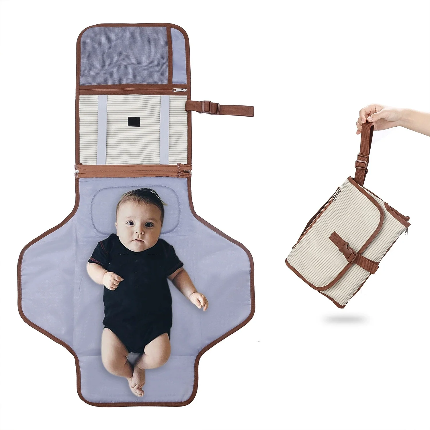 

Подгузник для пеленания Портативный коврик для пеленания Детский коврик для пеленания Водонепроницаемый со встроенной подушкой для головы