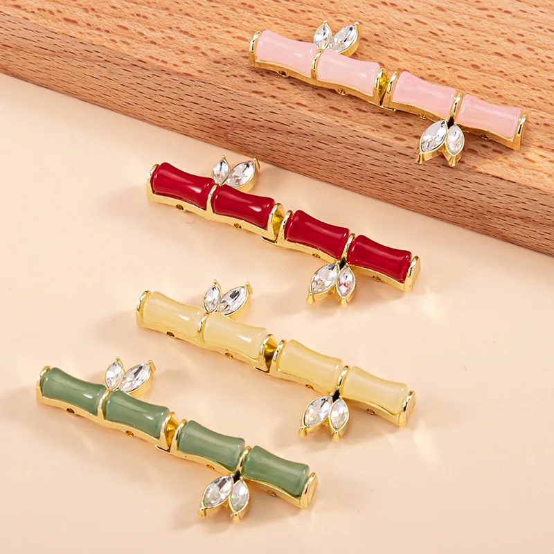 6Pcs/lot 27*60mm High end new Chinese jade bamboo button cheongsam metal pair buckle disc button accessory N833