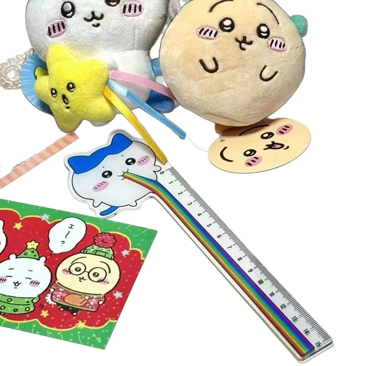 New Chiikawa Usagi Middle Finger Ruler Blue Hachiware Rainbow Ruler Cute Funny Student Ruler Set Drop Resistant Novelty School