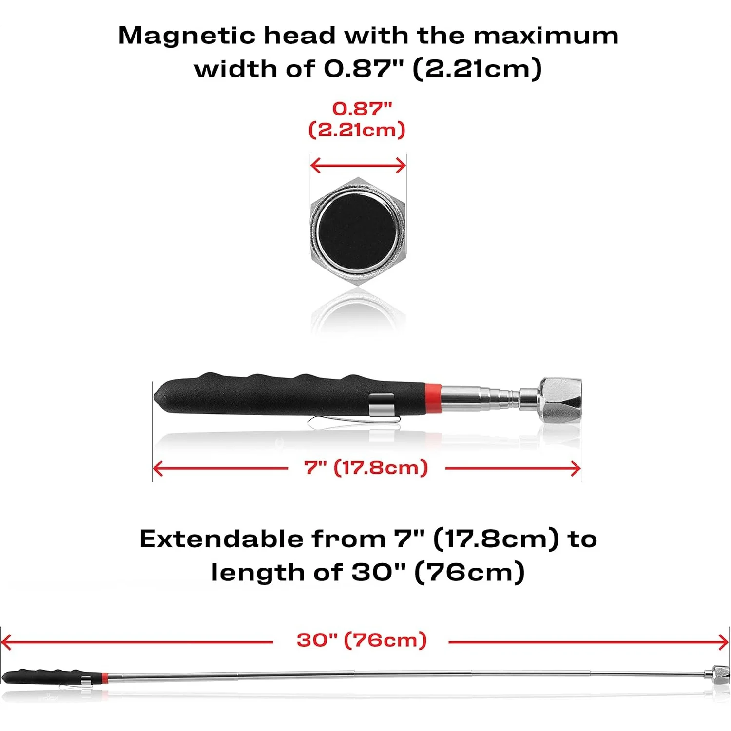 15LB Telescoping Magnetic Pickup Tool –Ergonomic Non-Slip Grip Manual Handheld for Auto, Construction & Home DIY Repair Compact