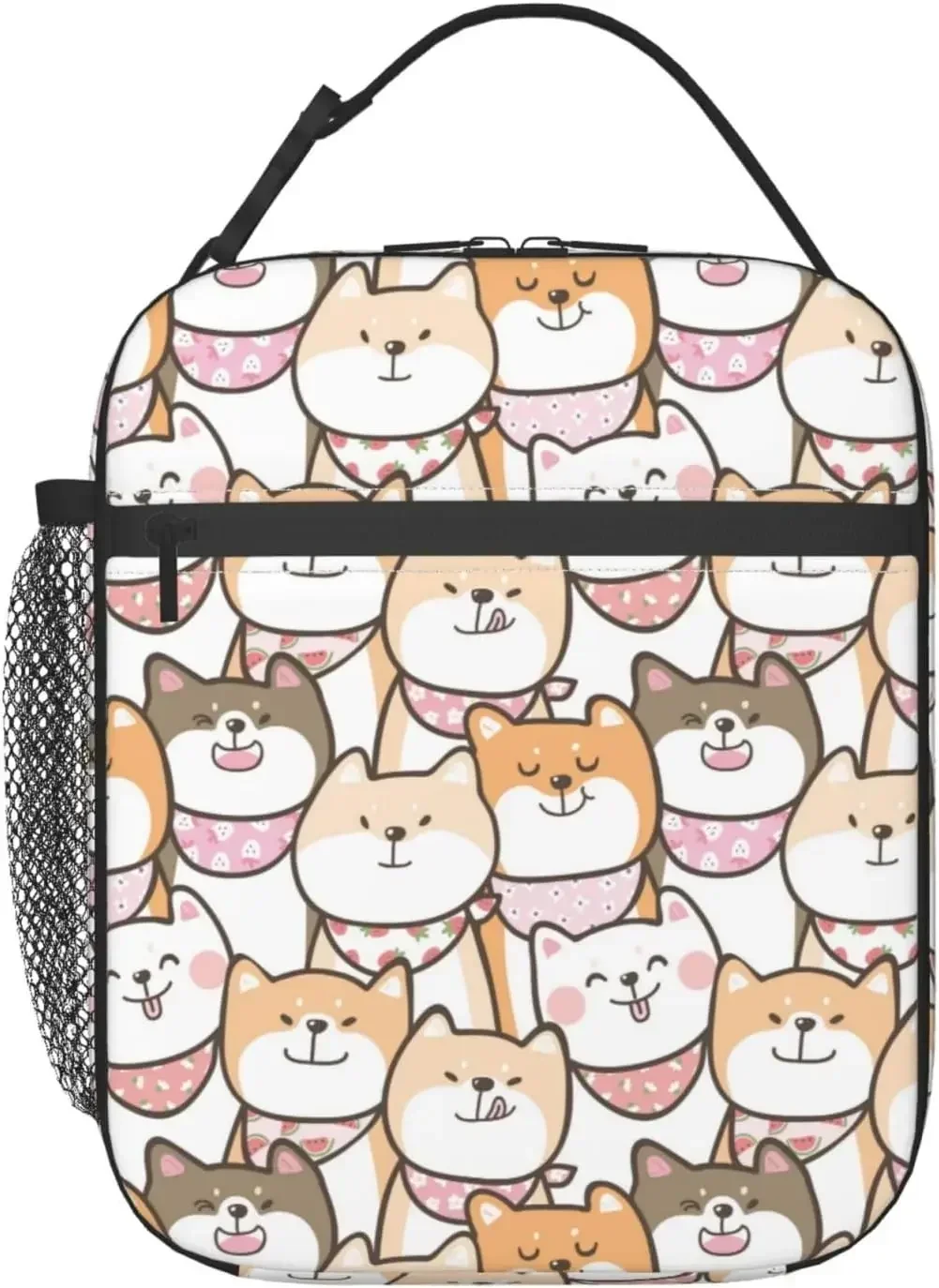 Lancheira Cute Dogs com bolso lateral, Lancheira portátil para mulheres e homens, Sacola isolada, Sacos refrigeradores reutilizáveis para piquenique