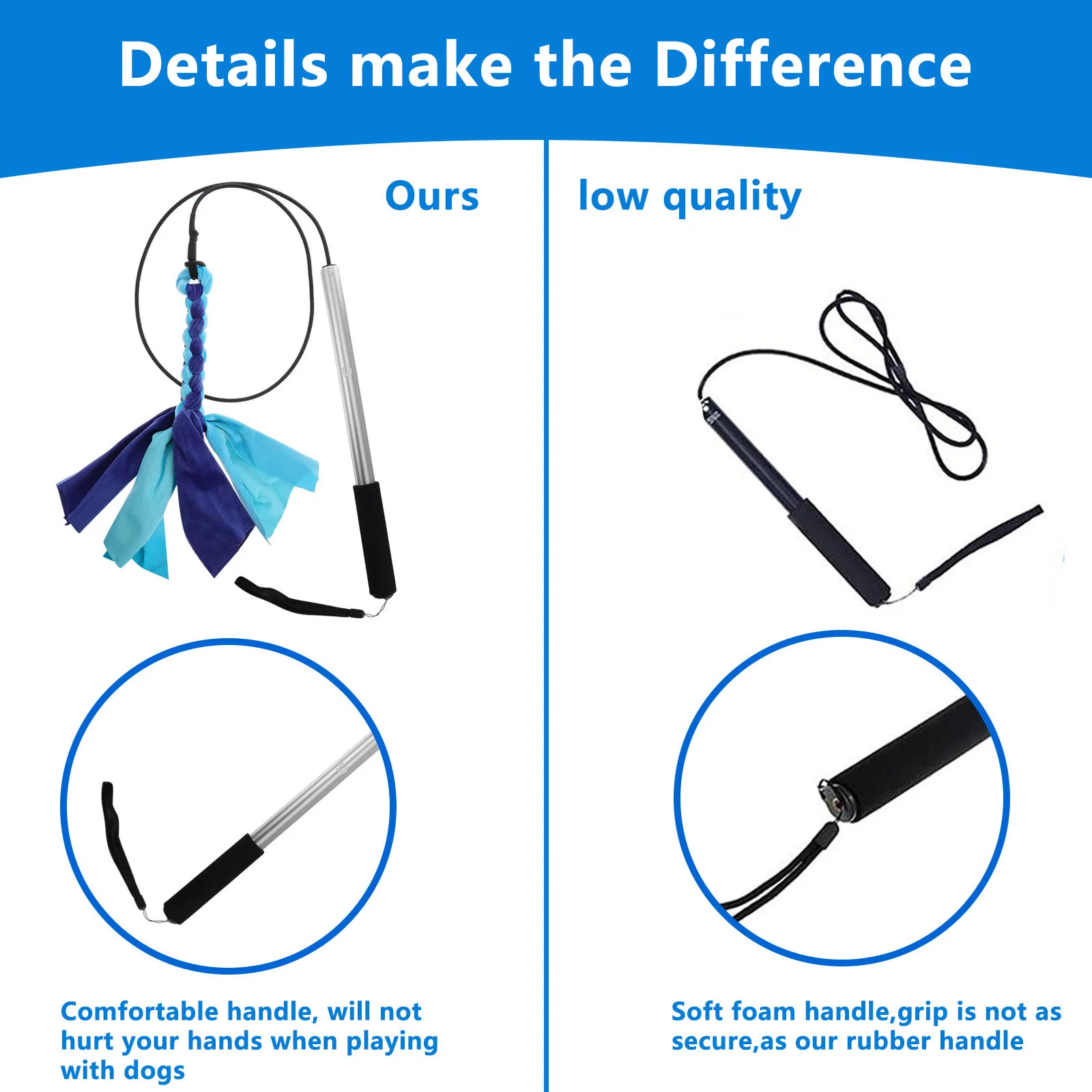 

Puppy Dog Stick Toy Flirt Pole for Dogs Rubber Flame Retardant Nylon Rope Extendable Teaser Wand