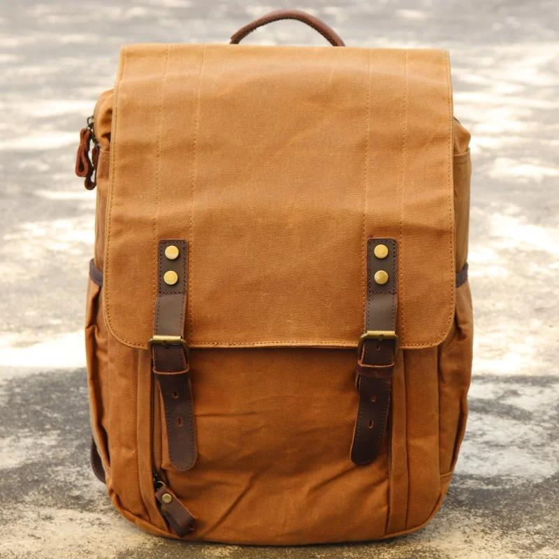 

Waxed Canvas Men Backpacks Large Sutdent Business Laptop Computer Bag Waterproof Daily Daypack Travel Bagpack Rucksack for Boy