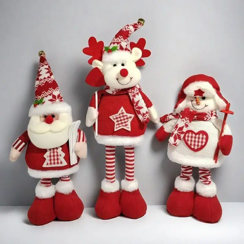 Retractable Christmas Figurine Standing Plush Figurine Table Ornaments Home Decorations For Christmas Tree Holiday