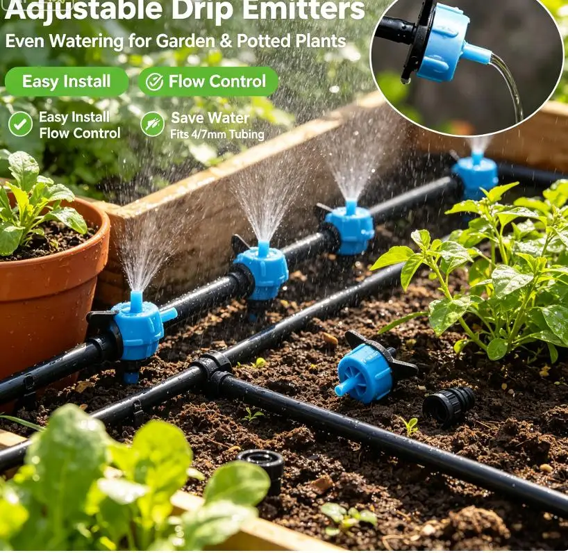10Pcs Garden Plant Water Micro Flow Regulator Irrigation Drippers 8L Greenhouse Fixed Flow Pressure Compensating Emitter Head