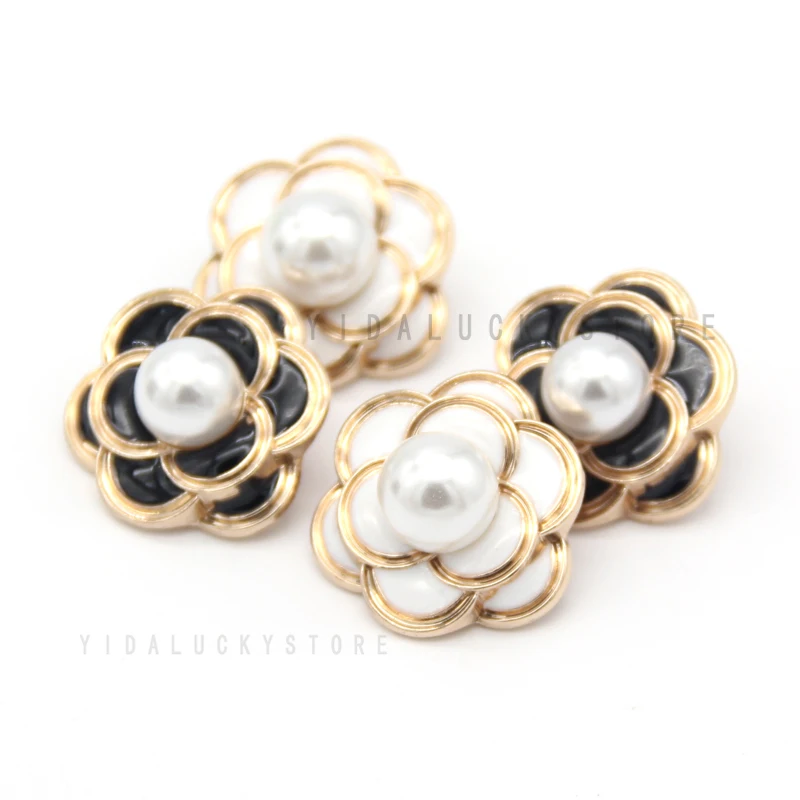 HENGC Vintage Flower Gold Metal Pearl Jewelry Buttons For Clothes Jacket Coat Decorative Handmade DIY Sewing Crafts Wholesale