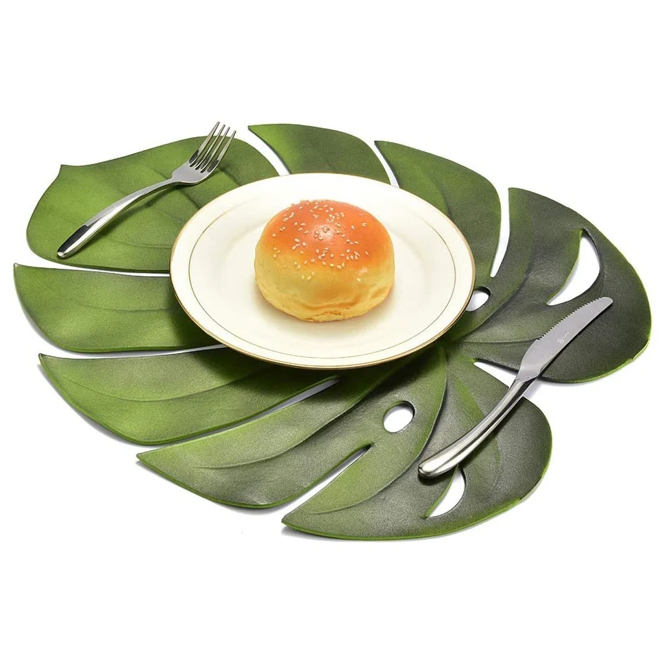 AS63-4Pcs Tropical Leaf Placemats Artificial EVA Monstera Leaves Palm Leaf,For Wedding Table Decorations Party Supplies